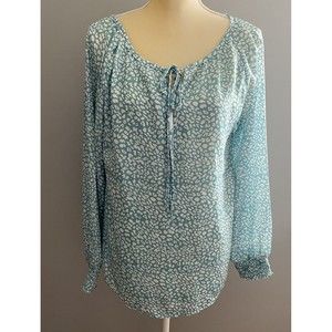 Ounaya Teal Leopard Print Blouse Womens Small Boho V-Neck Flowy Top NWT